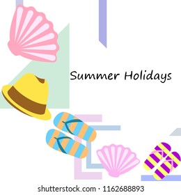 summer holiday hat flip flops seashell vector background