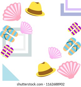 summer holiday hat flip flops seashell vector background