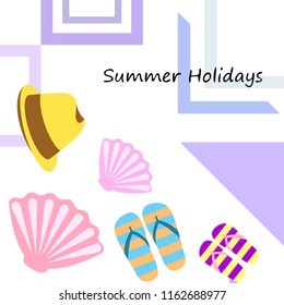 summer holiday hat flip flops seashell vector background