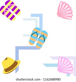 summer holiday hat flip flops seashell vector background