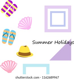 summer holiday hat flip flops seashell vector background