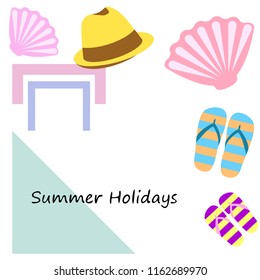 summer holiday hat flip flops seashell vector background