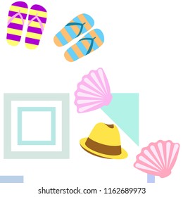 summer holiday hat flip flops seashell vector background