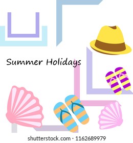 summer holiday hat flip flops seashell vector background