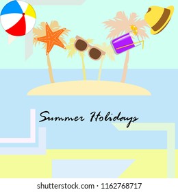 summer holiday hat flip flops seashell vector background