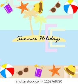 summer holiday hat flip flops seashell vector background