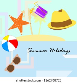 summer holiday hat flip flops seashell vector background