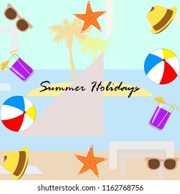 summer holiday hat flip flops seashell vector background