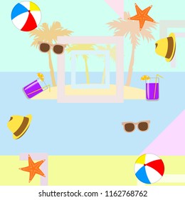 summer holiday hat flip flops seashell vector background