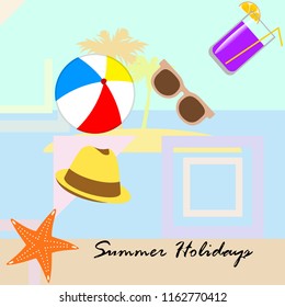 summer holiday hat flip flops seashell vector background