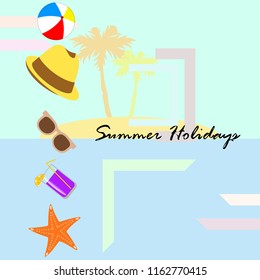 summer holiday hat flip flops seashell vector background