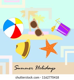 summer holiday hat flip flops seashell vector background