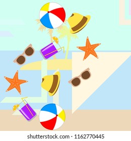 summer holiday hat flip flops seashell vector background