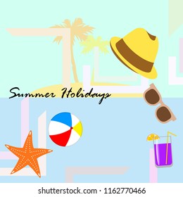 summer holiday hat flip flops seashell vector background
