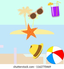 summer holiday hat flip flops seashell vector background
