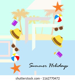 summer holiday hat flip flops seashell vector background
