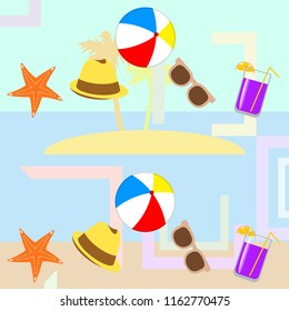 summer holiday hat flip flops seashell vector background