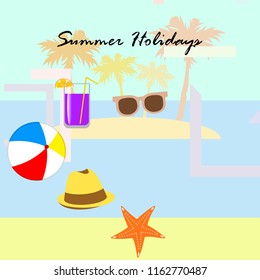 summer holiday hat flip flops seashell vector background