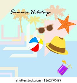 summer holiday hat flip flops seashell vector background
