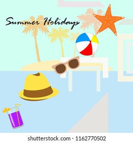 summer holiday hat flip flops seashell vector background