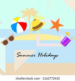 summer holiday hat flip flops seashell vector background