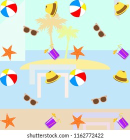 summer holiday hat flip flops seashell vector background