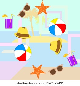 summer holiday hat flip flops seashell vector background