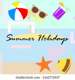 summer holiday hat flip flops seashell vector background