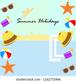 summer holiday hat flip flops seashell vector background