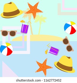 summer holiday hat flip flops seashell vector background