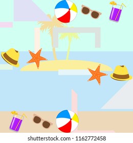 summer holiday hat flip flops seashell vector background