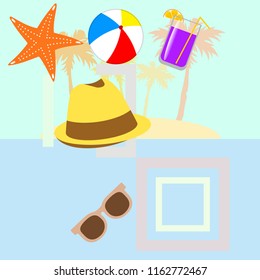 summer holiday hat flip flops seashell vector background