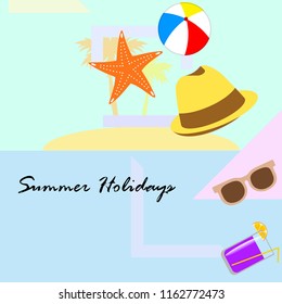 summer holiday hat flip flops seashell vector background