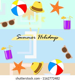 summer holiday hat flip flops seashell vector background
