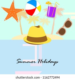 summer holiday hat flip flops seashell vector background