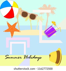 summer holiday hat flip flops seashell vector background