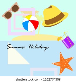 summer holiday hat flip flops seashell vector background