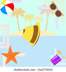 summer holiday hat flip flops seashell vector background