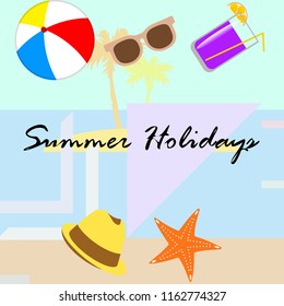 summer holiday hat flip flops seashell vector background