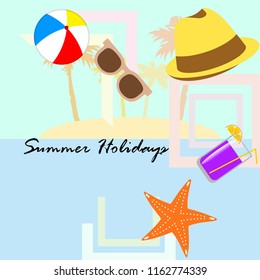 summer holiday hat flip flops seashell vector background
