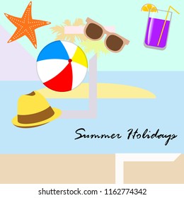 summer holiday hat flip flops seashell vector background