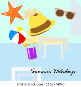 summer holiday hat flip flops seashell vector background