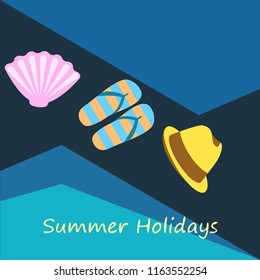 summer holiday hat flip flops seashell vector background