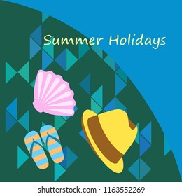 summer holiday hat flip flops seashell vector background
