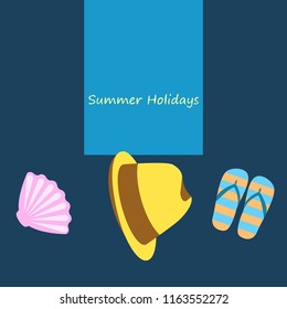 summer holiday hat flip flops seashell vector background