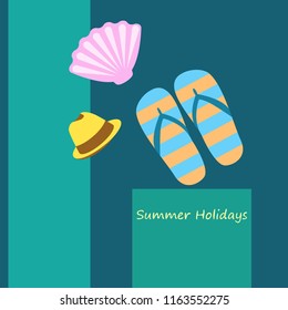 summer holiday hat flip flops seashell vector background