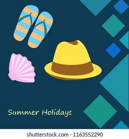 summer holiday hat flip flops seashell vector background