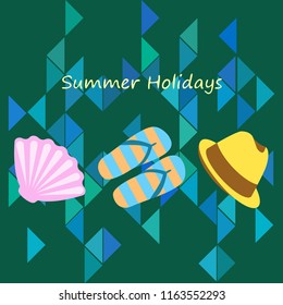 summer holiday hat flip flops seashell vector background