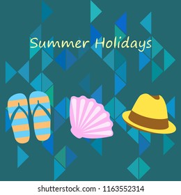 summer holiday hat flip flops seashell vector background