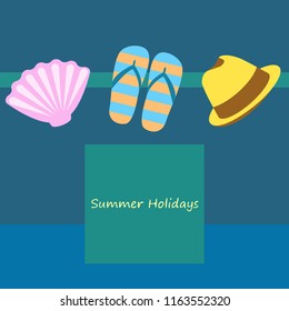 summer holiday hat flip flops seashell vector background